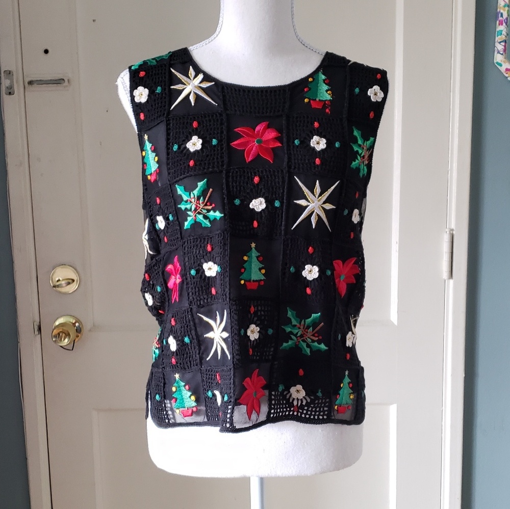 ❣SOLD❣Vintage Silk Embroidered Christmas Blouse